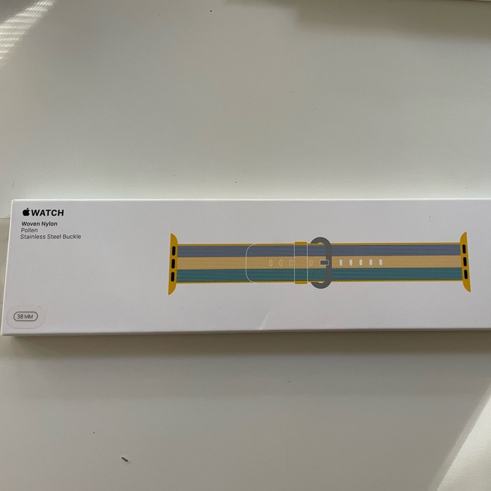 NWT 38mm Apple Watch band - Woven Nylon in Pollen w/ Stainless Steel Buckle